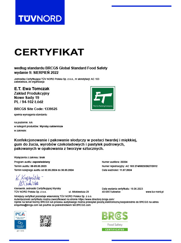 ET BRC Food Certyfikat